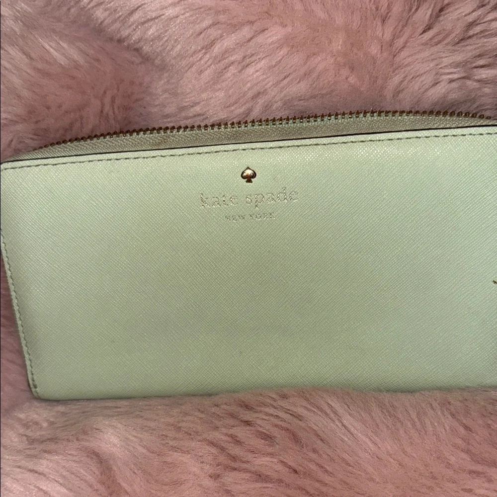 kate spade Mint Green Zip Wallet with Gold Logo